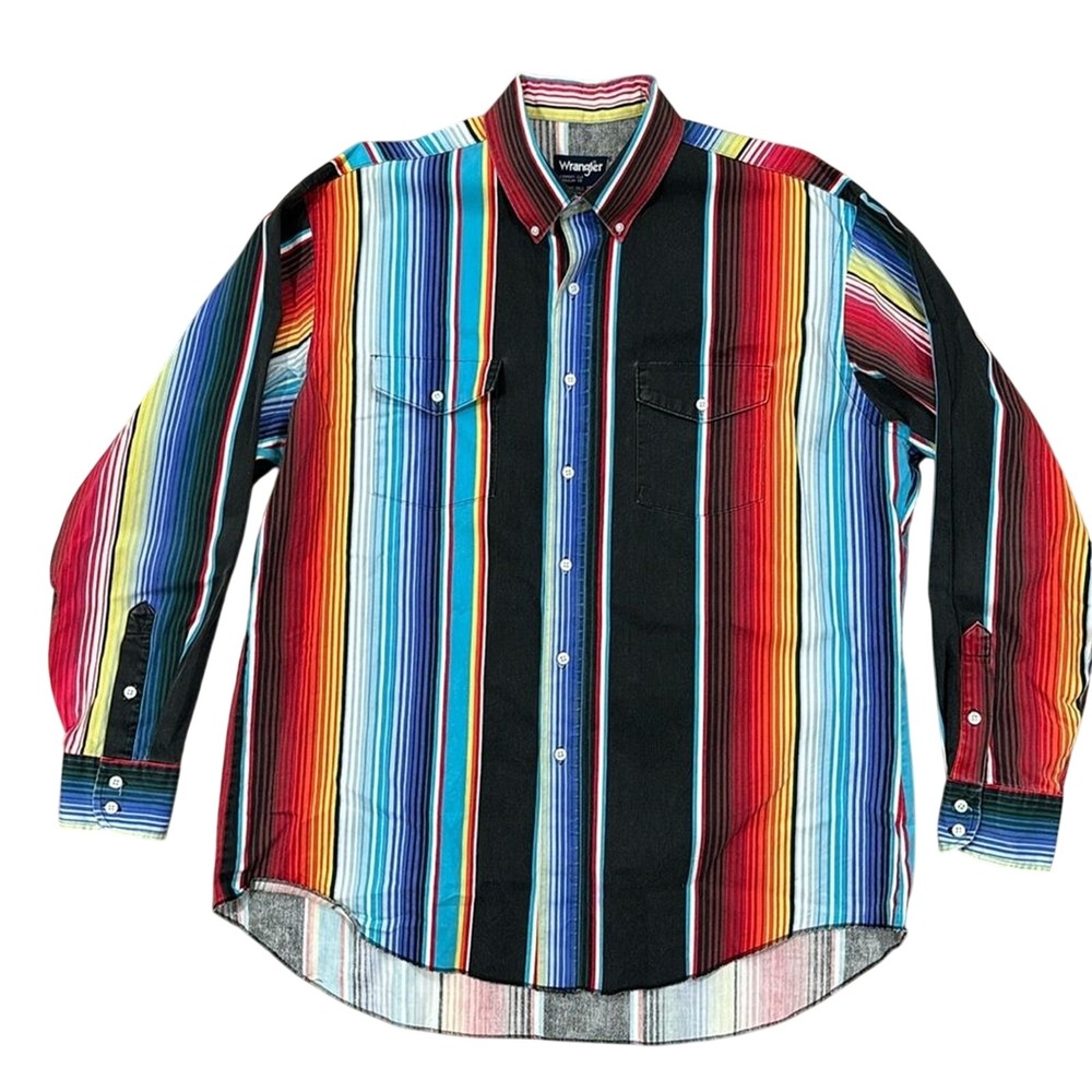 Wrangler X-Long Tails Western Rodeo Striped Button Down Cowboy Shirt 17.5-35 VTG